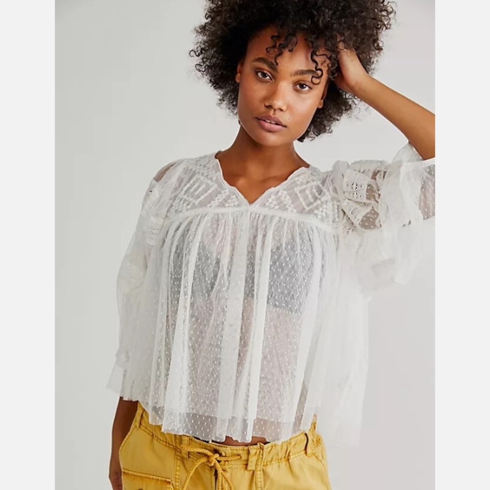 Free People Sheer White Lace Top NWT